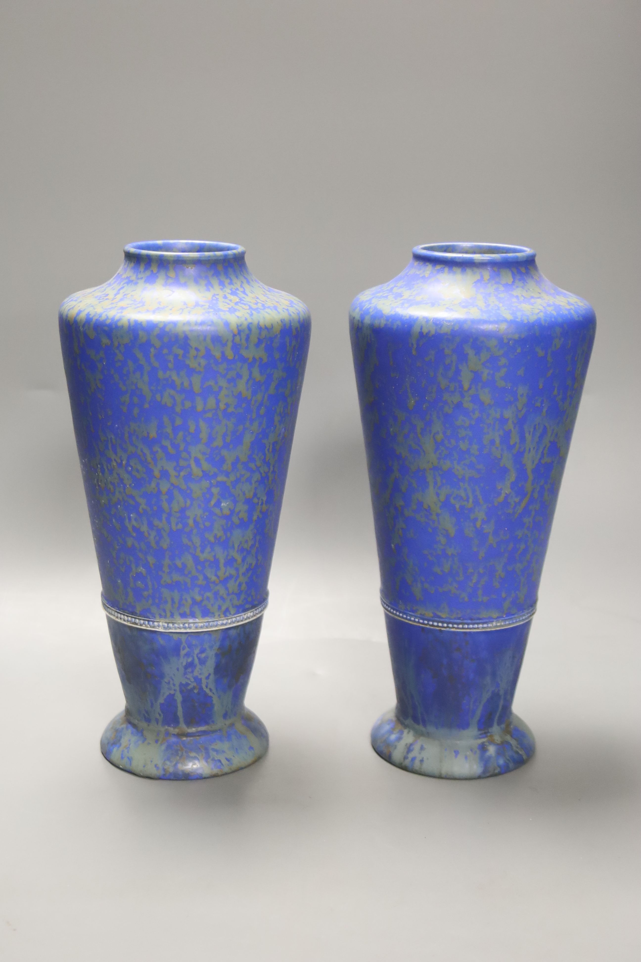 A pair of Bretby blue and green glazed vases, 24cm high jasperware vase, a blue overlay glass and three Royal Copenhagen plates, etc.